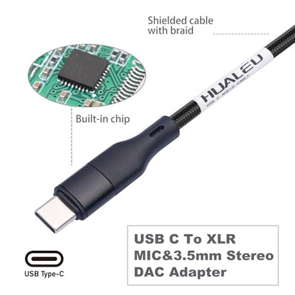 6.6FT USB C to XLR Female Microphone Cable & 3.5mm (1/8") Female Stereo Output Adapter,USB C to 3.5mm Headphone & XLR Microphone rec Cable for iPhone 15 Mac Book Garageband, Tablet - size: 6.6 ft