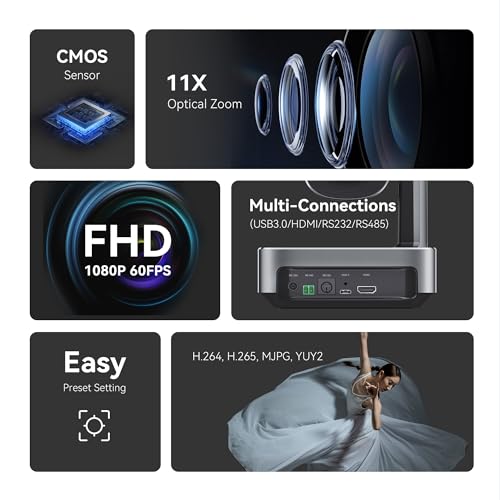 Tenveo VLoop 11X Optical Zoom PTZ Camera Conference Camera, USB3.0/HDMI FHD 1080P 60FPS, for Video Conferencing Live Streaming Church Services Worship Events Business Meeting, Red Dot Design Winner - color: Liquid Silver