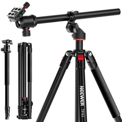 NEEWER 90 Inch Tall Overhead Horizontal Camera Tripod Monopod with Ball Head & Flexible Center Column, Metal DSLR Video Travel Stand, Arca Type QR Plate & Inverted Legs, Max Load 10 kg / 22 lbs, TP63