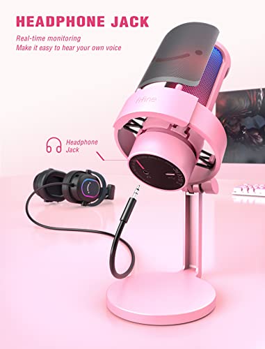 FIFINE USB Streaming Gaming Microphone, PC Condenser Desktop Mic for Video, Home use, YouTube, with RGB Control, Gain Knob, 3.5mm Headphone Jack, Shock Mount, on Computer/PS5-AmpliGame A8 Pink - size: A8P-Desktop