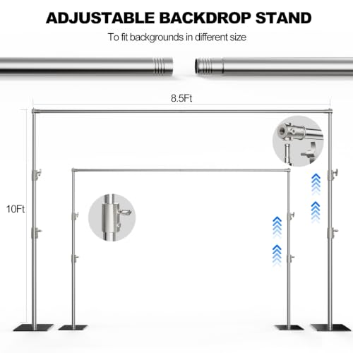 8.5 x 10 FT Heavy Duty Photo Backdrop Stand Kit, Adjustable Background Holder Support System Kit with Carrying Bag, for Photography Video Stutio, Parties Decoration, Advertising Display - size: 8.5x10Ft BG