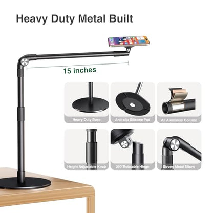 elitehood Magnetic Phone Stand for Overhead Recording, 15 in Long Arm Magsafe iPhone Holder for Video Recording, 360 Swivel Tilt Overhead Phone Mount for Filming, Meeting, Cooking, Painting, Crafting - style: Magnetic Stand