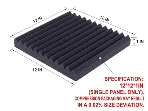 52 Pack Acoustic Foam Panel Wedge Studio Soundproofing Wall Tiles 12" X 12" X 1" - color: Black
