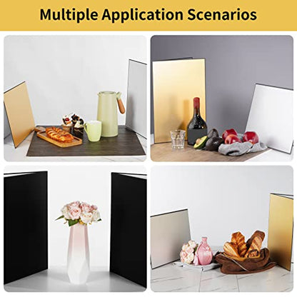 Meking 17x12 Inch 3 in 1 Light Reflector Photography Cardboard, Studio Foldable Light Diffuser Board for Still Life Product and Food Photo Shooting - Gold Silver and Black, White 2 Pack - color: Gold*1+Silver*1