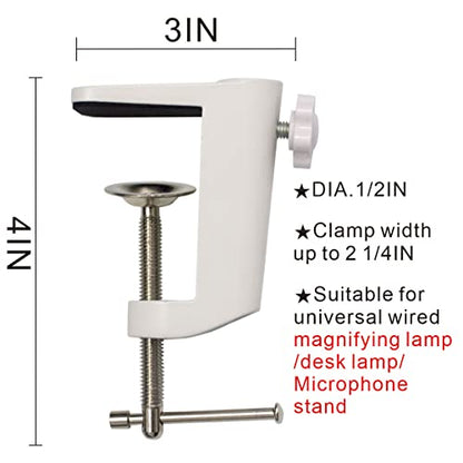 Desk lamp Clamp: 2PACK 1/2 Enlarge Hole Replacement C Clamp for Desk Light,Magnifying Glass with Light,Table Mic Stand,Mic Arm Desk Mount,Swing Arm Phone Holder,for Home Office Work Task (WHITE) - color: White