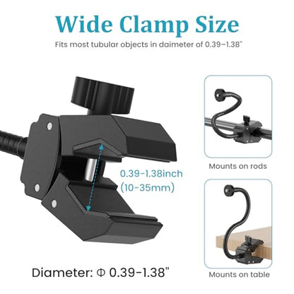 Gooseneck Clamp Camera Mount with 1/4" Screw, Clip Mounts for Handlebar, Desk, Tube, Cross Bar, Flexible 30cm Gooseneck Arm, Compatible with Go Pro, Ring, Google Nest, Wyze, and Arlo - size: 11.8"