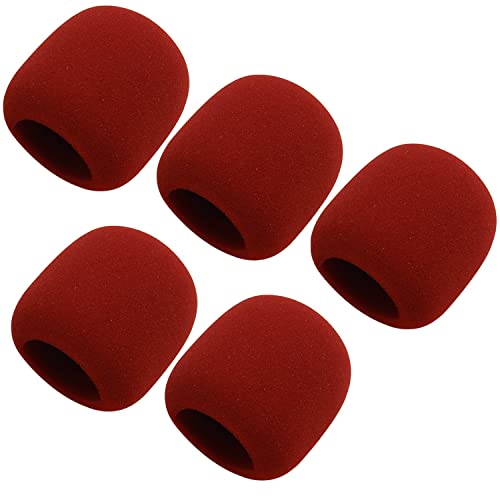 Fielect 5Pcs Microphone Cover Foam Mic Cover Handheld Microphone Windscreen Shield Protection Mic Foam Filter Wine Red for KTV Broadcasting - color: Wine red