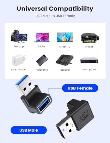MOGOOD 90 Degree USB 3.2 Adapter Right Angle Type A Male to Female | L Shape Extender, 10Gbps Data Transfer & Charging, Compatible with PC, Laptop, Hard Drive, Keyboard, 1 Pack - size: 1 PACK