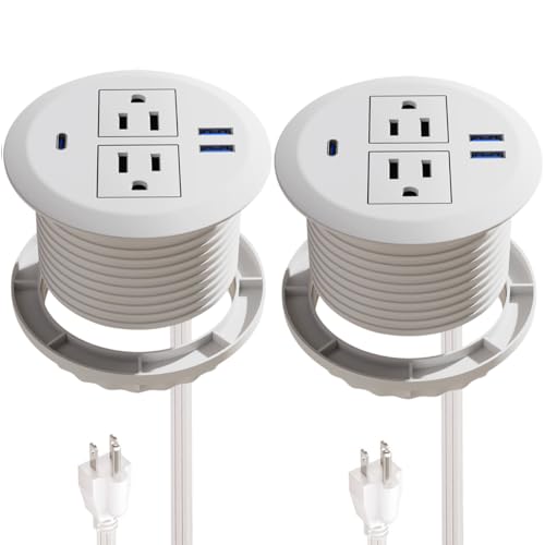 2 Pack Recessed Power Grommet 3 Inch,20W Fast Charging USB C.Fadossu Desktop Flush-Mount Power Grommet Outlet with 2-AC Outlet,3-USB Port,Fit 3-1/8" Round Desk Grommet Hole,6.56FT Cord,White
