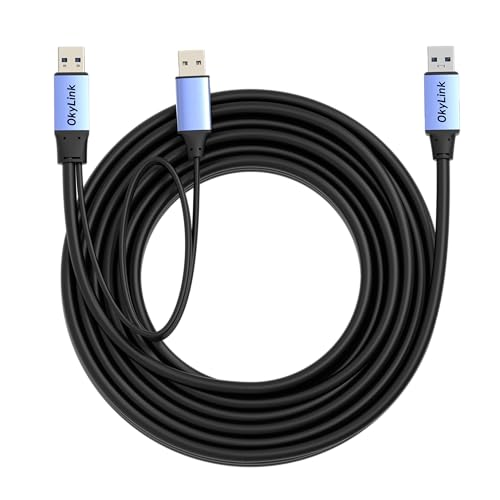 OkyLink Active USB 3.0 Data Cable A to A, Male to Male 5Gbps, 25ft | 8M, 3.2 Gen 1, Includes power cable, suitable for Industrial Printer and Scanner - color: USB3.0(5Gbps), size: 25ft (8m)