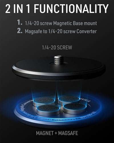 MOSENVKA 1/4 Magnetic Camera Mount Aluminum Round Strong Magnet Base | Magnetic Converter, 1/4''-20 Male Thread, For Action Camera, For Gopro, For Security Camera