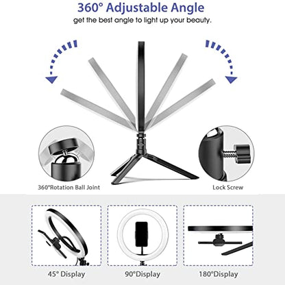 Ring Light with Stand OEBLD Dimmable Desk Selfie Ring Light with Phone Holder for Video Photography Remote Control for Makeup Live Streaming YouTube Lighting (D(10.2''Ring Light & Tripod)) - size: D(10.2