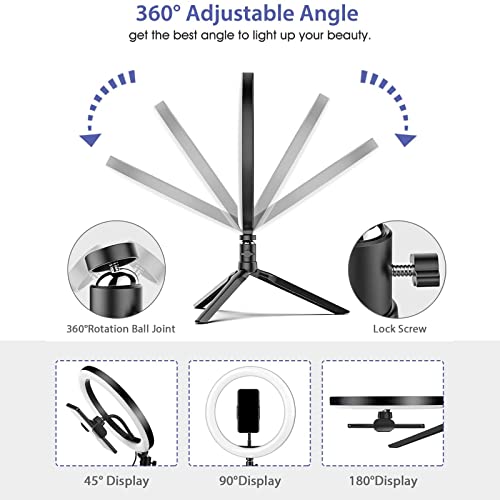 Ring Light with Stand OEBLD Dimmable Desk Selfie Ring Light with Phone Holder for Video Photography Remote Control for Makeup Live Streaming YouTube Lighting (D(10.2''Ring Light & Tripod)) - size: D(10.2