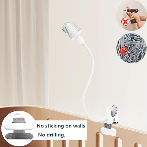 Baby Monitor Mount Holder Compatible with Infant Optics DXR-8/DXR-8 Pro, Momcozy BM01/BM03/BM04 and Other Cameras with 1/4" Threaded Hole, 16 inches Flexible Clip Clamp Mount Without Tools - color: White