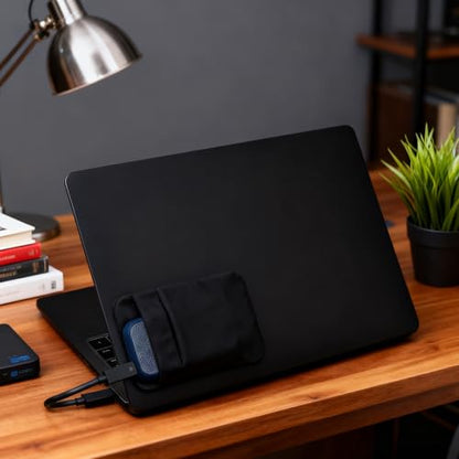 Portable Hard Drive Sleeve 2-Pocket Stick on Pouch with Reusable Adhesive SSD Hard Drives Carrying Case Computer Accessories Pouch Holder for Most Laptop External Solid State Drive Mouse USB Cable - color: black
