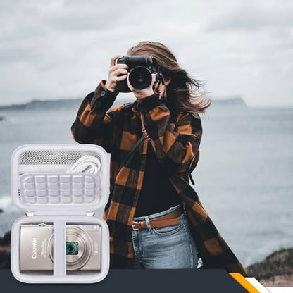 RAIALL Carrying Case for Canon PowerShot ELPH 360 HS A/IXY 650/ Canon IXUS 285 HS/Sony DSCW830/ CAMKORY/VAHOIALD Digital Camera, Vlogging Camera Travel Bag, Mesh Pocket for Batteries, White - color: White