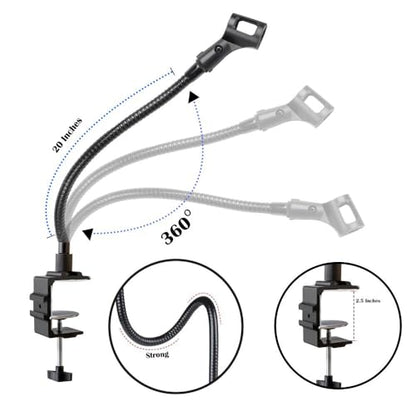 AURAY Microphone Arm Stand Long 20'' Sturdy Gooseneck Mic Stand Adjustable Microphone Arm Stand with Clamp - Flexible Mike Stand Podium Compact Mic Arm for Desk Traveling (Black) - size: 20" Gooseneck