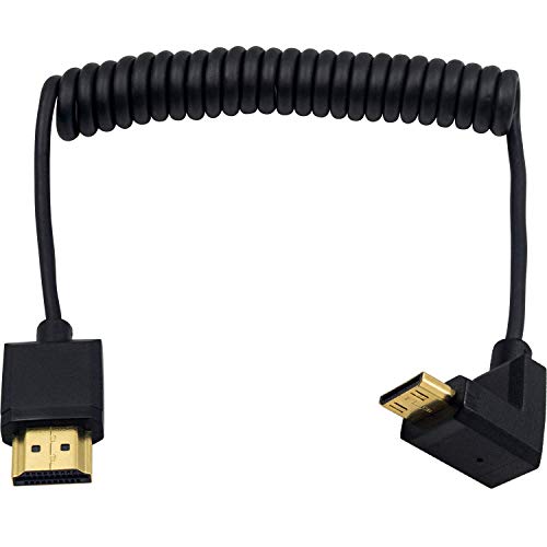 Duttek 90 Degree HDMI to Mini HDMI Coiled Cable 1FT-4FT, Ultra-Thin UP Angled HDMI Male to Mini HDMI Male Coiled Cable Support 4K Ultra HD, 1080p, 3D - size: 1.2M