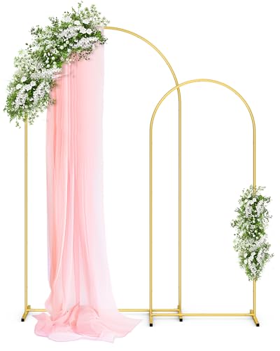 Pureegg Metal Arch Backdrop Stand Set - Set of 2 (7.2ft/6.0ft), Gold Wedding Stand with Stable Base, Elegant Backdrop Cover for Party, Birthday, Baby Shower, Graduation, Easy to Assemble - color: Gold, size: 7.2FT, 6.0FT