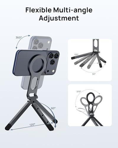 SODI Magnetic Phone Tripod Stand for iPhone - Strong Magnet Foldable Cell Phone Stand for Vlog, Gym, Travel Essentials, Mini Tripod Phone Stand Compatible with iPhone 17 16 15 14 13 12 Series - color: Gray