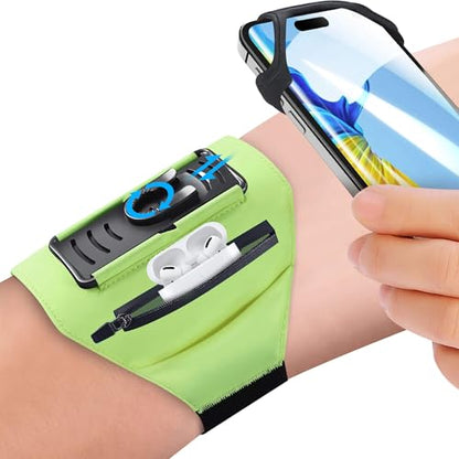 Detachable & 360° Rotatable Armband - Reflective Strap with Zipper Pocket Holder Bag - Compatible with iPhone 16 15 14 Pro Max Plus Samsung Galaxy Note for Running Workout Exercise Walking & Sports - color: Green With Bag