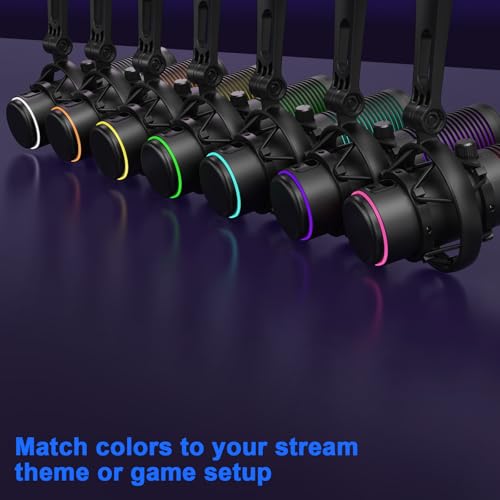USB Gaming Microphone, 192kHz/24bit, Cardioid Condenser Microphone for Computer, Streaming Mic with RGB Light, Mute Button, Headphone Jack, Volume Control, Perfect for Xbox, Recording, Singing