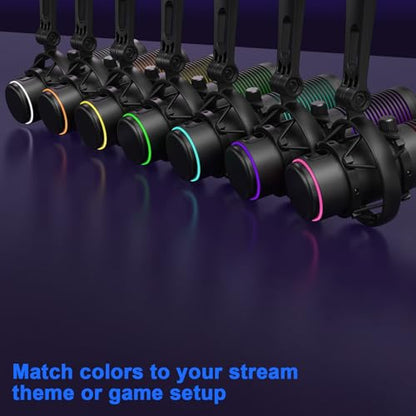 USB Gaming Microphone, 192kHz/24bit, Cardioid Condenser Microphone for Computer, Streaming Mic with RGB Light, Mute Button, Headphone Jack, Volume Control, Perfect for Xbox, Recording, Singing