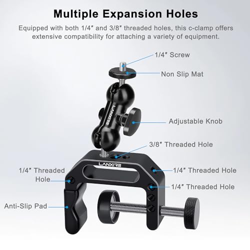Camera Clamp Mount C Clamp with Magic Arm - Perfect for Fence, Desk, Tripod, Monitor, Light, GoPro, Insta360, DSLR - Essential Tool for Outdoor Projects, Broadcasting, Photography