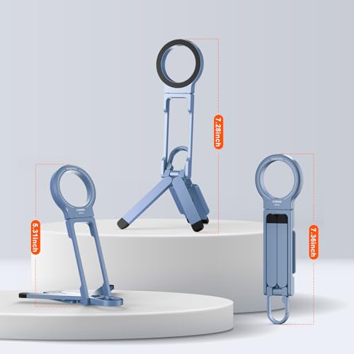 COMAN DP58 Magnetic Phone Tripod, Aluminum MagSafe Tripod Stand with Carabiner, Mini Portable Travel Pocket Stand for iPhone & Non-Magnetic Phones with Included Ring - color: Blue