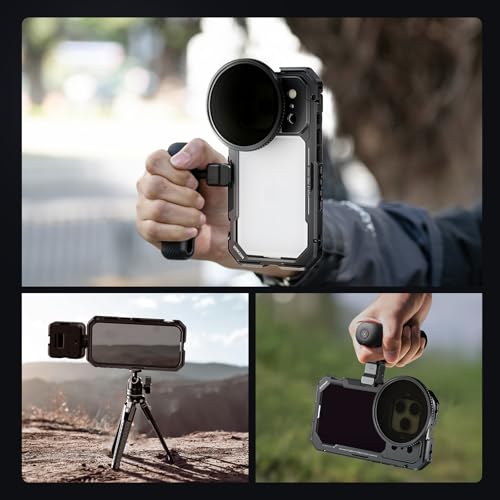 NEEWER Phone Cage Kit Compatible with iPhone 17 Pro Max Only, Video Rig Stabilizer Accessories with 67mm Filter Ring, 17mm Lens Backplate, T Mount Adapter, Two Quick Release Handles, PA144 (Black)