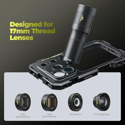 Freewell Genius Rig Cage for iPhone 17 Pro - Magnetic Filter Slot & 17mm Lens Mount, Tool-Free Setup, Multifunctional Tripod/Monopod Handle, Bluetooth Remote - style: 17 Pro