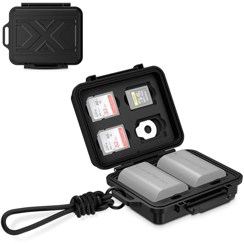 JJC Portable Camera Battery Memory Card Storage Case for 4 SD Card,3 CFexpress Type-A Cards,2 Camera Batteries, Compact Cameras Battery Holder Box for Sony NP-FZ100 - size: for Battery x 2 + 4 SD + 3 CFA