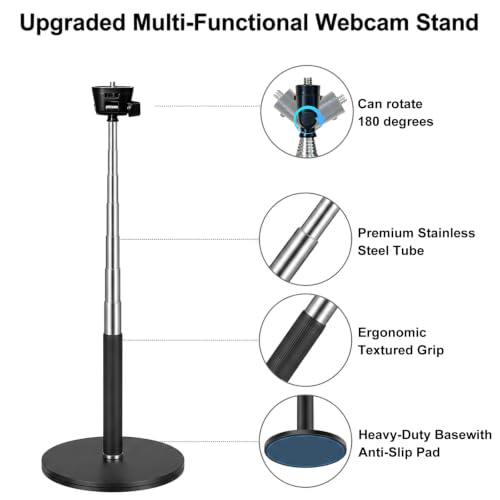LenTok Webcam Stand for Desk, Telescopic Webcam Mount Camera Stand for Logitech Webcam C922 C930e C920S C920 C615 C960 C920x BRIO 4K NexiGo N60 etc, for Zoom Meetings, Streaming, Video Recording