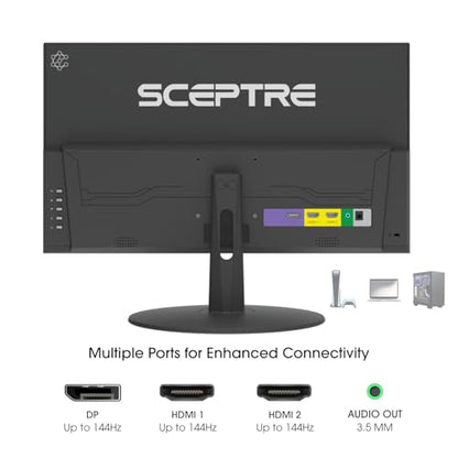 Sceptre New 22-Inch Gaming Monitor, FHD 1080p, Up to 144Hz, HDMI, DisplayPort, Built-in Speakers, Machine Black (E225W-FW144 Series, 2026) - size: 22