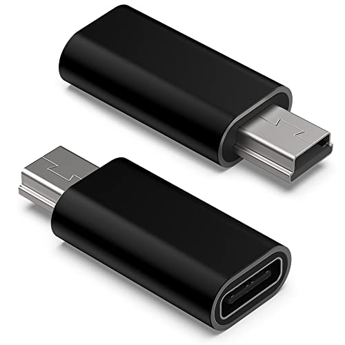 USB C to Mini USB Adapter, Type C Female to Mini USB 2.0 Male Convert Connector Support Charge & Data Sync Compatible GoPro Hero 3+, MP3 Players, Dash Cam, Digital Camera, Receiver etc(2-Pack) Black