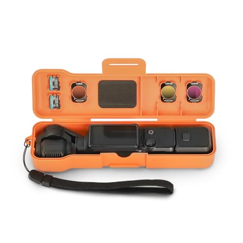 Travel Waterproof Case for Dji Osmo Pocket 3 Creator Combo/Xtra Muse Accessories, with 3 Magnetic Cpl/Nd Filter Storage Slots and 2 Storage Card Slots, with Wrist Strap (Orange) - color: Orange