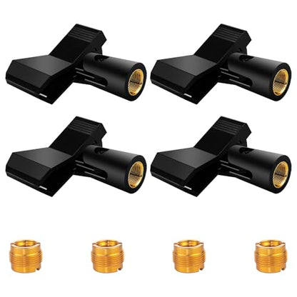 4 Pack Universal Adjustable Mic Clips for Stands, Wireless Microphone Holder with 5/8 to 3/8 Inch Adapter, 180° Adjustable Knob, Secure Clamp for Mic Stands