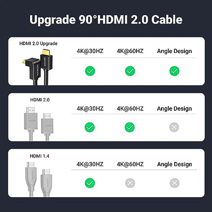 UGREEN 4K@60Hz 90 Degree HDMI 2.0 Cable Right Angle, 3.3FT | High Speed HD 3D 1080P ARC, Down Angle, Compatible with Laptop Monitor Nintendo Switch 2 Xbox PS5 PC TV - size: 3.3FT