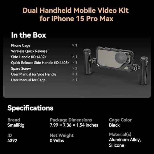 SmallRig Dual Handheld Phone Cage Kit for iPhone 15 Pro Max, Mobile Video Rig Cage Kit with Wireless Quick Release Dual Handles for Video Recording/YouTube/Live Streaming/Vlog