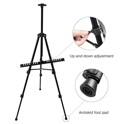 RRFTOK 21-66 Inch Adjustable Art Easel Stand for Painting and Sign, Black | Metal tripod easel with reinforced triangle for poster tripod, sign stand, floor and whiteboard display - style: 66B 1-Pack
