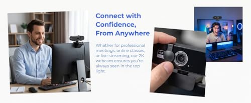 2K QHD Webcam with Auto Focus USB Plug & Play PC Camera with Privacy Cover & Noise Cancelling Mic for Video Conferencing - size: 2KAF One size fits all