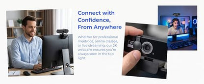 2K QHD Webcam with Auto Focus USB Plug & Play PC Camera with Privacy Cover & Noise Cancelling Mic for Video Conferencing - size: 2KAF One size fits all