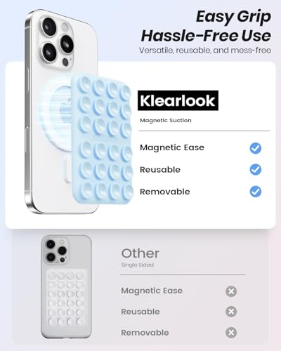 Klearlook 2Pack Magnetic Suction Phone Mount for MagSafe Case, Sticky Phone Grip Holder for iPhone, Removable Hands-Free Selfie/Video for TikTok Influencers, Women Girl Gift, Light Pink & Light Blue - color: Light Pink & Light Blue