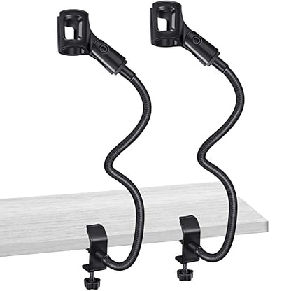2 Sets Gooseneck Mic Stand 13 Inch Microphone Stand Flexible Gooseneck Desktop 3/8 to 5/8 Inch with Clip Desk Clamp for Podium, Lecture Recording Studio Podcast Meeting Radio Broadcasting Studio Live