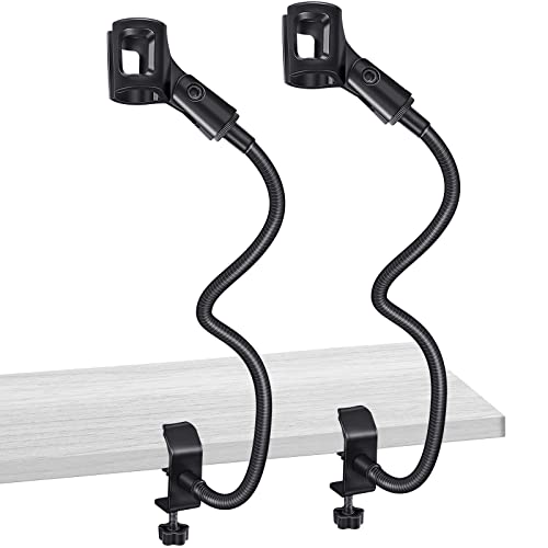 2 Sets Gooseneck Mic Stand 13 Inch Microphone Stand Flexible Gooseneck Desktop 3/8 to 5/8 Inch with Clip Desk Clamp for Podium, Lecture Recording Studio Podcast Meeting Radio Broadcasting Studio Live