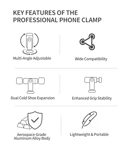 Metal Phone Tripod Mount Adapter, Smartphone Holder Clamp Support Stand with Cold Shoe, Compatible with iPhone, Samsung on Tripod, Camera, Gimbal, Selfie Stick for Live Streaming, Video Shooting - style: Premium-Aluminum Alloy