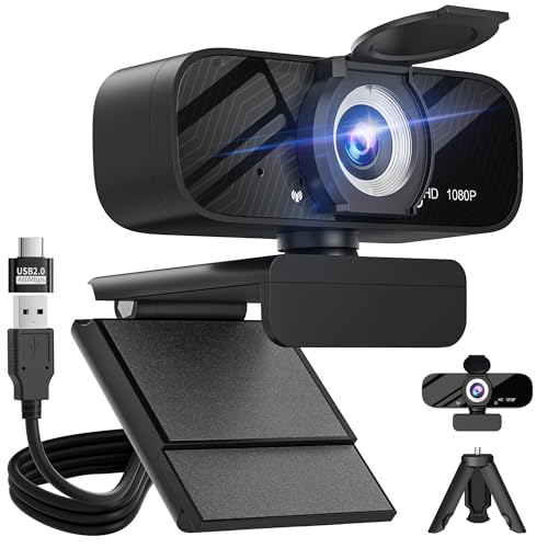 Gohero Full HD 1080P Webcam, Black, with Privacy Cover, Noise Cancellation, Auto Focus, for Video Conferencing - color: Black003