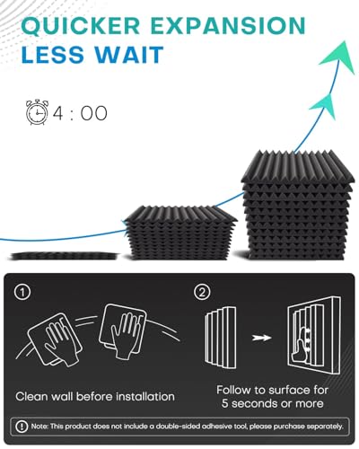 52 Pack Acoustic Foam Panels, 1 X 12 X 12 Inches Sound Proof Foam Panels for Walls, High Density Acoustic Panels Sound Absorbing, Black Noise Cancelling Studio Wedges (NOT Include Adhesive) - size: 52Packs