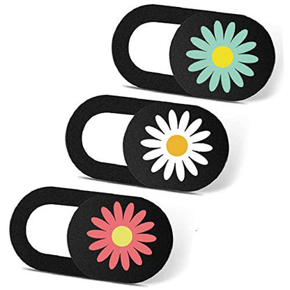 Laptop Camera Cover Slide Cute Ultra Thin Webcam Cover Phone Camera Blocker to Protect Privacy for Computer, iPhone, Desktop, Tablet, Chromebook, PC - Daisy - color: Daisy Black