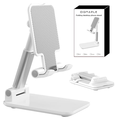 Phone Stand for Desk Cell Phone Holder Stands for iPhones | Mini, Cute, Portable, Fully Foldable, Under 8" Devices, All Smart phones, Office Accessories - color: B-White-Silver